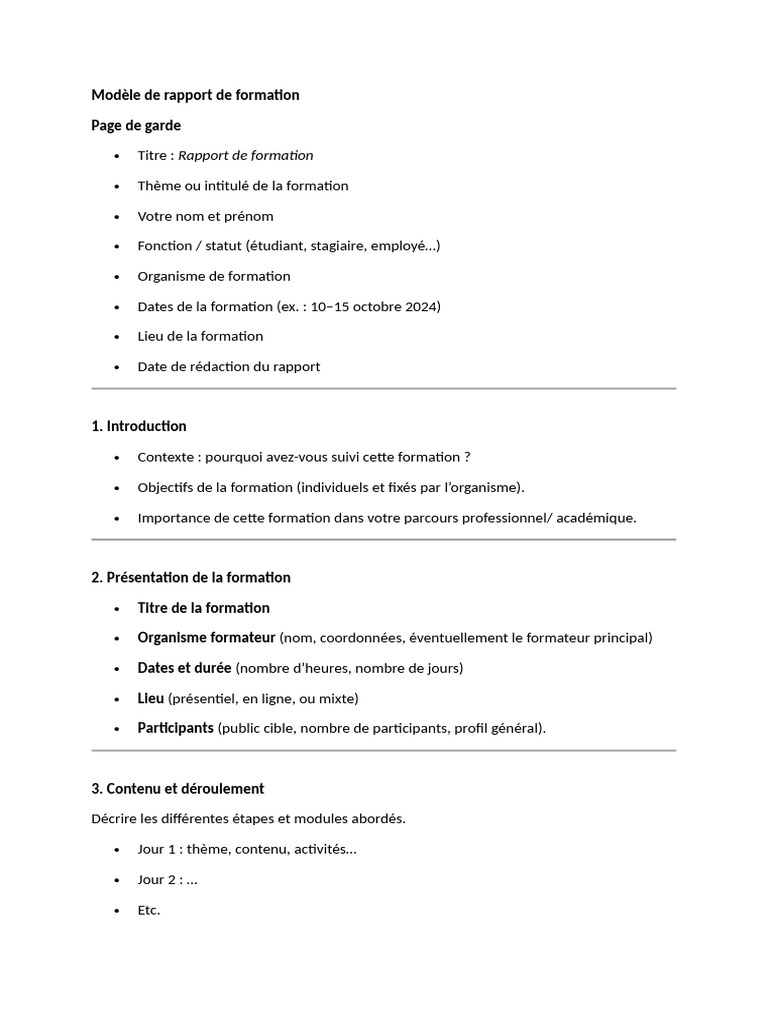 Modèle de Rapport de Formation | PDF