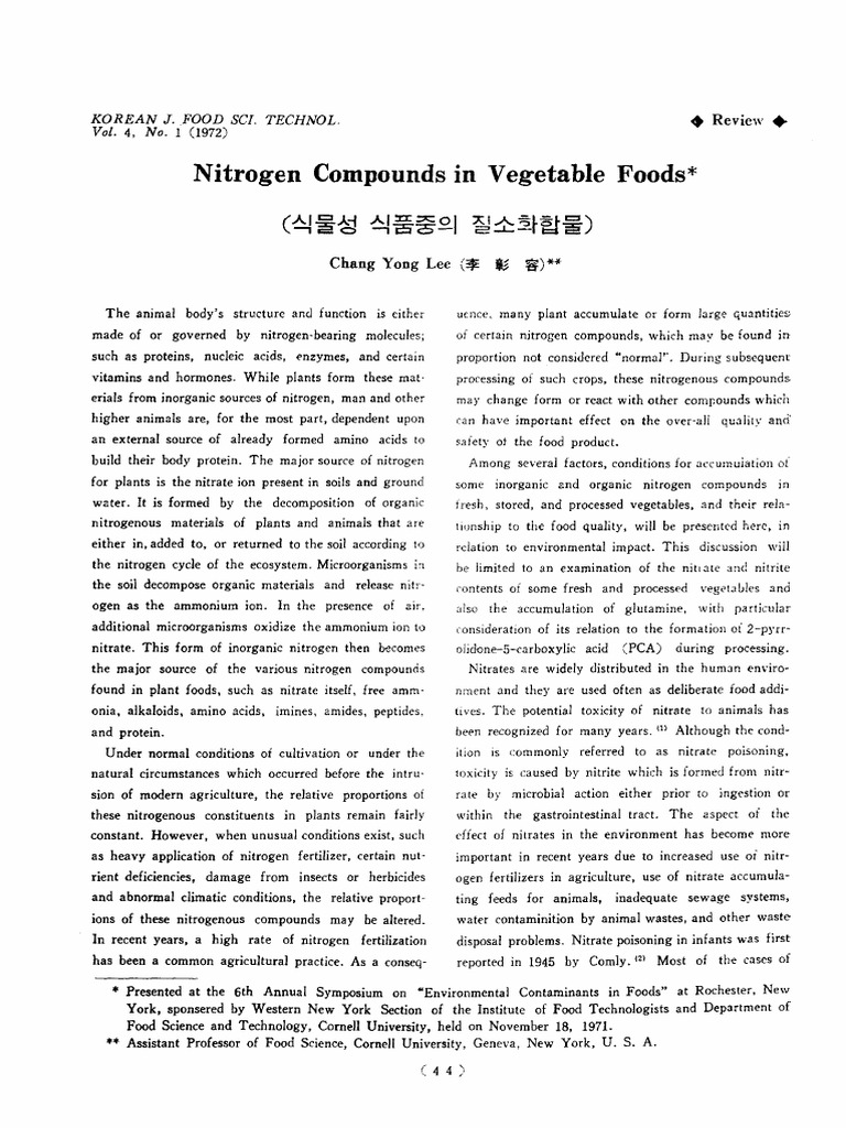 Nitrogen Compounds in Vegetable Foods | PDF