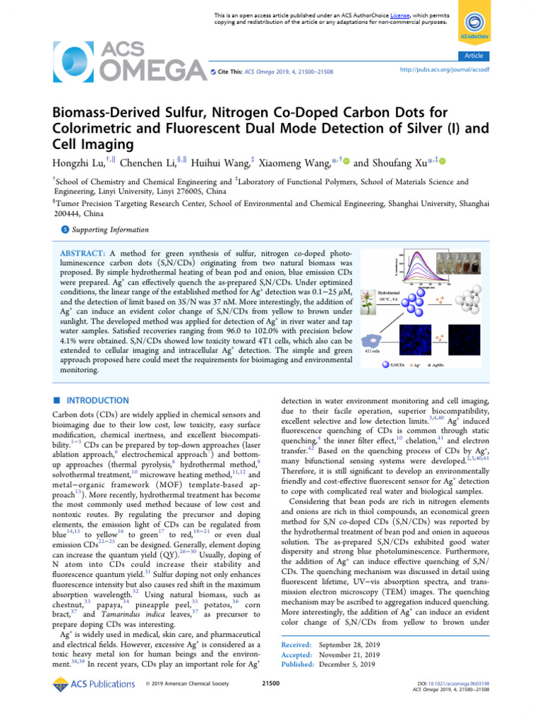 Biomass-Derived Sulfur, Nitrogen Co-Doped Carbon Dots | PDF ...