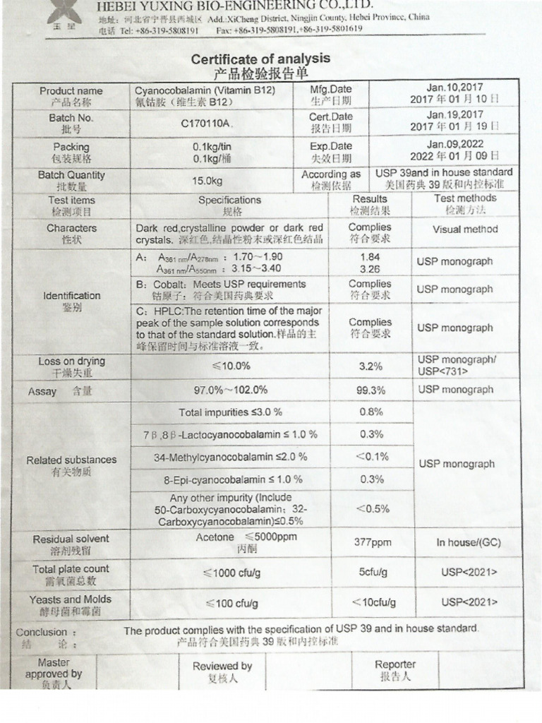 Coa Cianocobalamina 2022 100 Gr | PDF