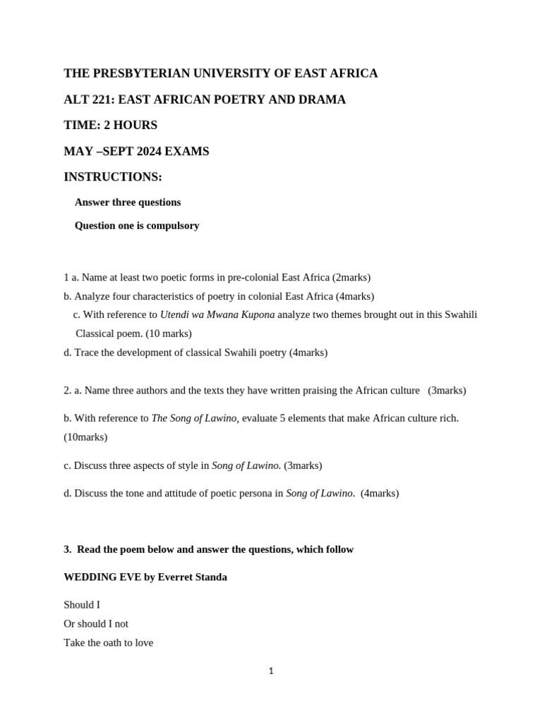Alt 211 East African Poetry and Drama | PDF | Poetry