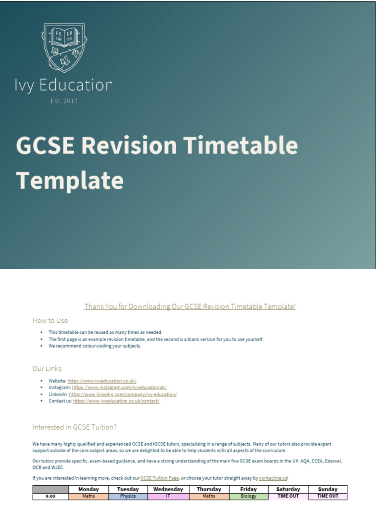 GCSE Revision Timetable Template 1 | PDF | Vocational Education | Schools