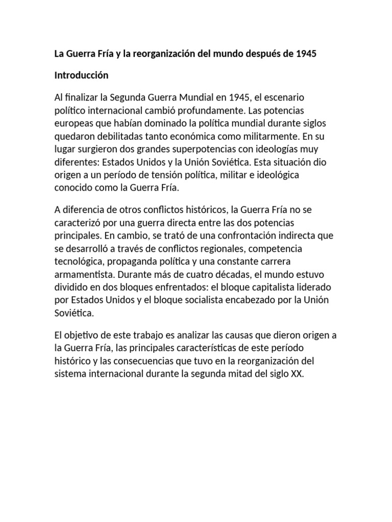 La Guerra Fría y La Reorganización Del Mundo Después de 1945 | PDF ...