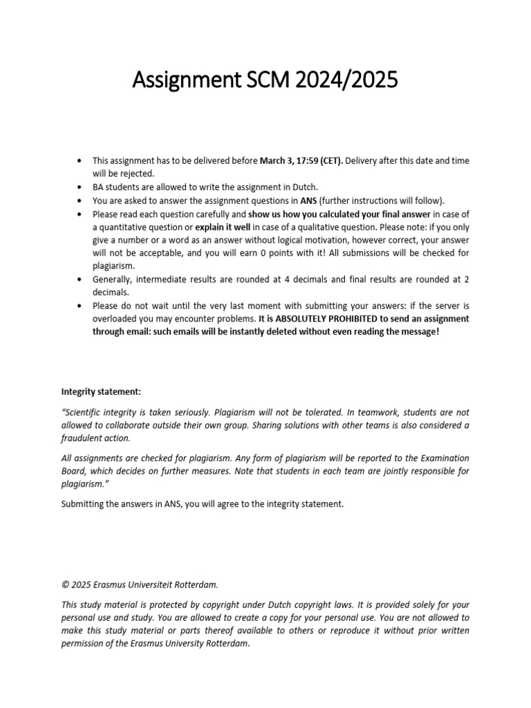 SCM Assignment 2025-4 | PDF | Forecasting | Business