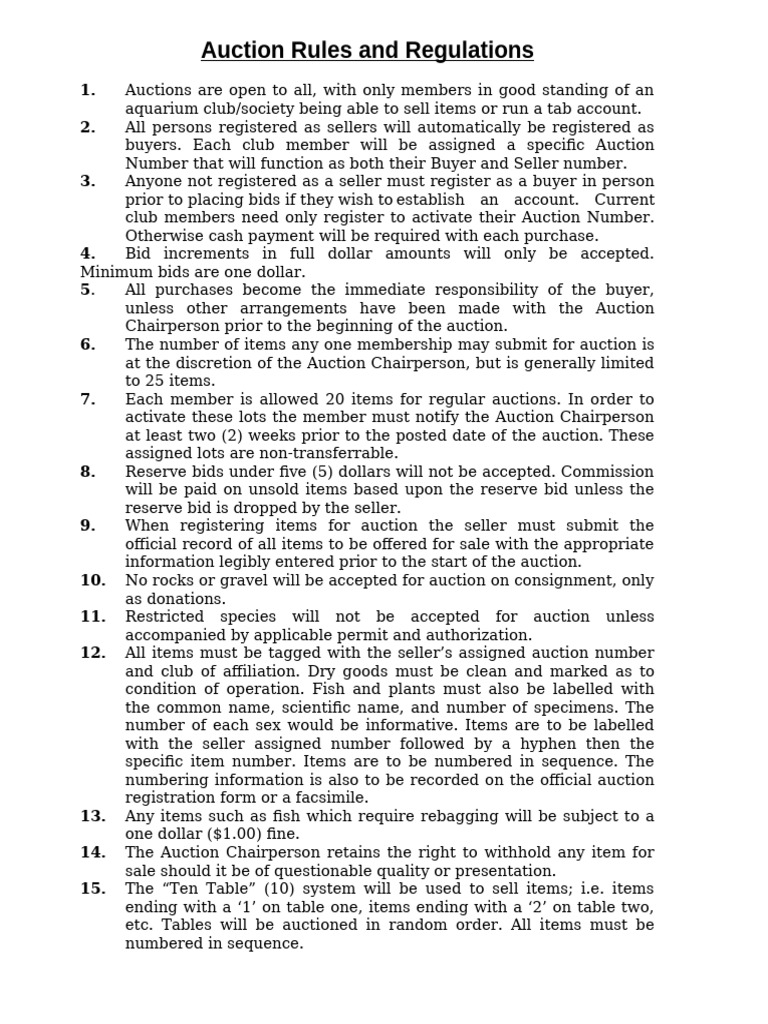 Auction Rules and Form | PDF | Auction