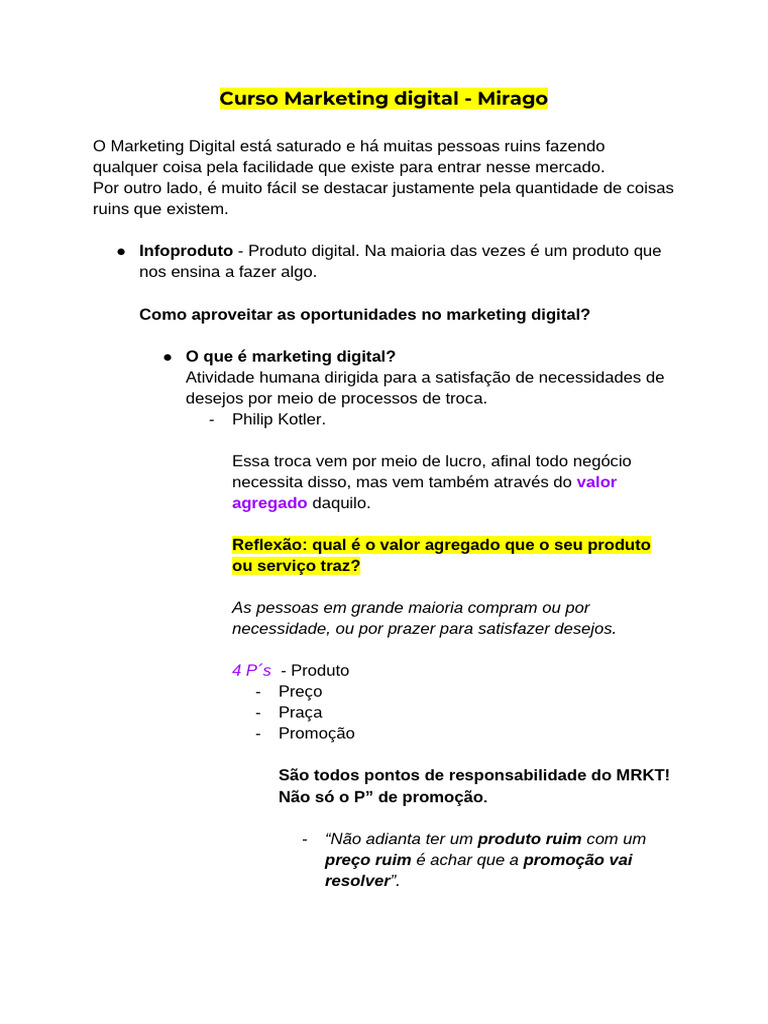 Curso Marketing Digital - Mirago | PDF | Marketing | Facebook