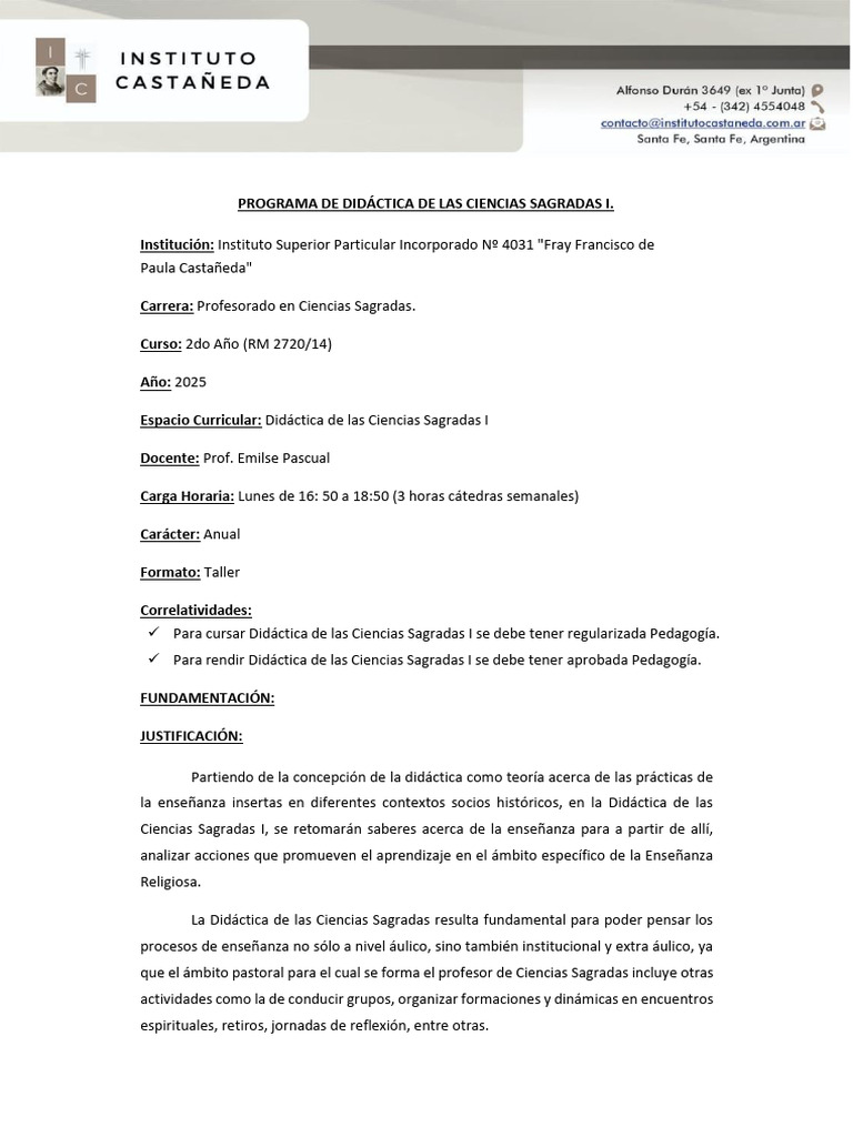 00 - Programa Didactica de Las Ciencias Sagradas I-2025 | PDF ...