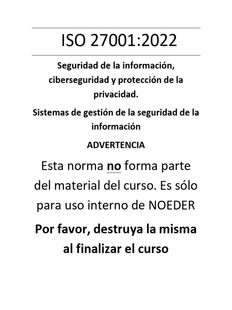 Norma Iso 27001 2022 Noeder | PDF | Seguridad de información ...