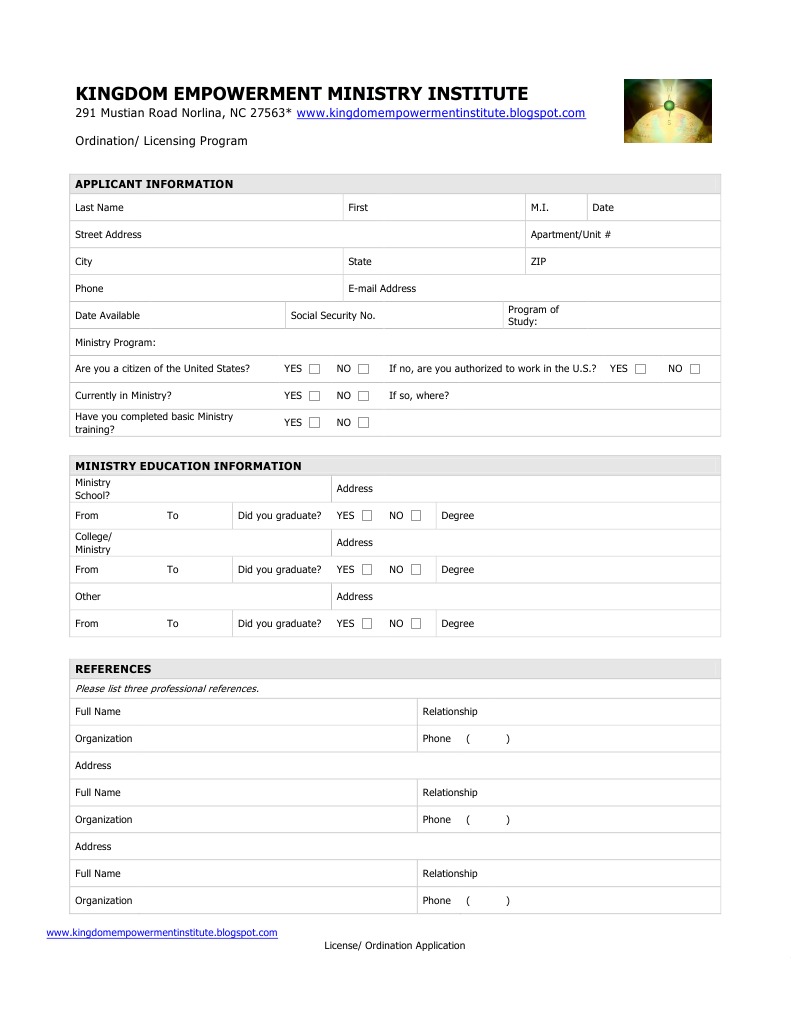 Ordination License Application Form | PDF | Military Discharge ...
