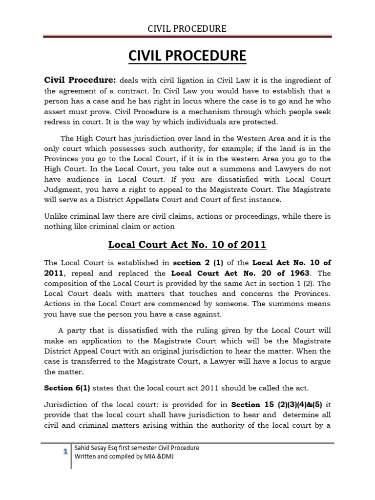 Civil Procedure First Semster Notes 001 | PDF | Default Judgment | Appeal