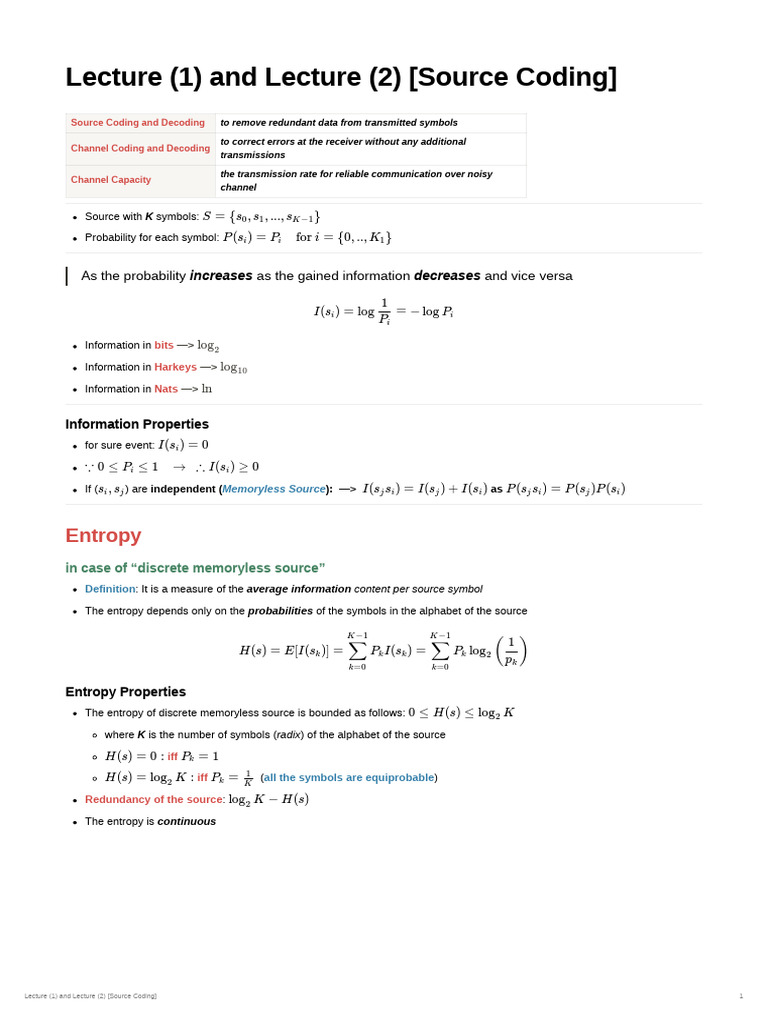 Entropy & Code Properties | PDF | Code | Notation
