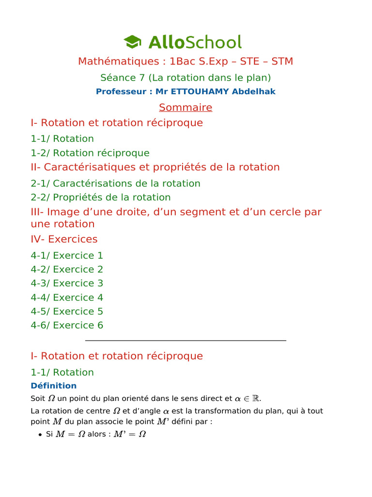 Seance 7 La Rotation Dans Le Plan 3 | PDF | Triangle | Cercle