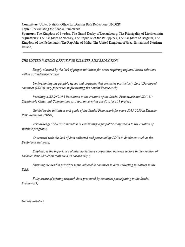 UNDRR - Resolution Paper 1.1 | PDF | Emergency Management | Disaster ...