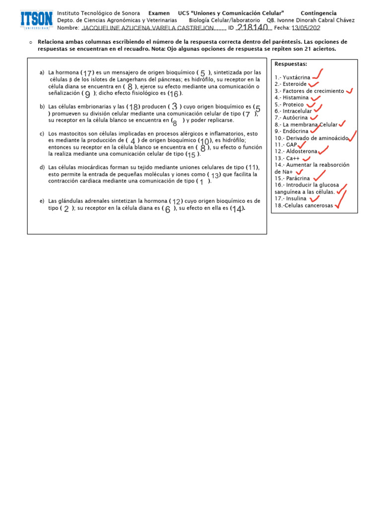 Examen UC5 BC ComunicaciÃ N Celular | PDF | Receptor (Bioquímica ...