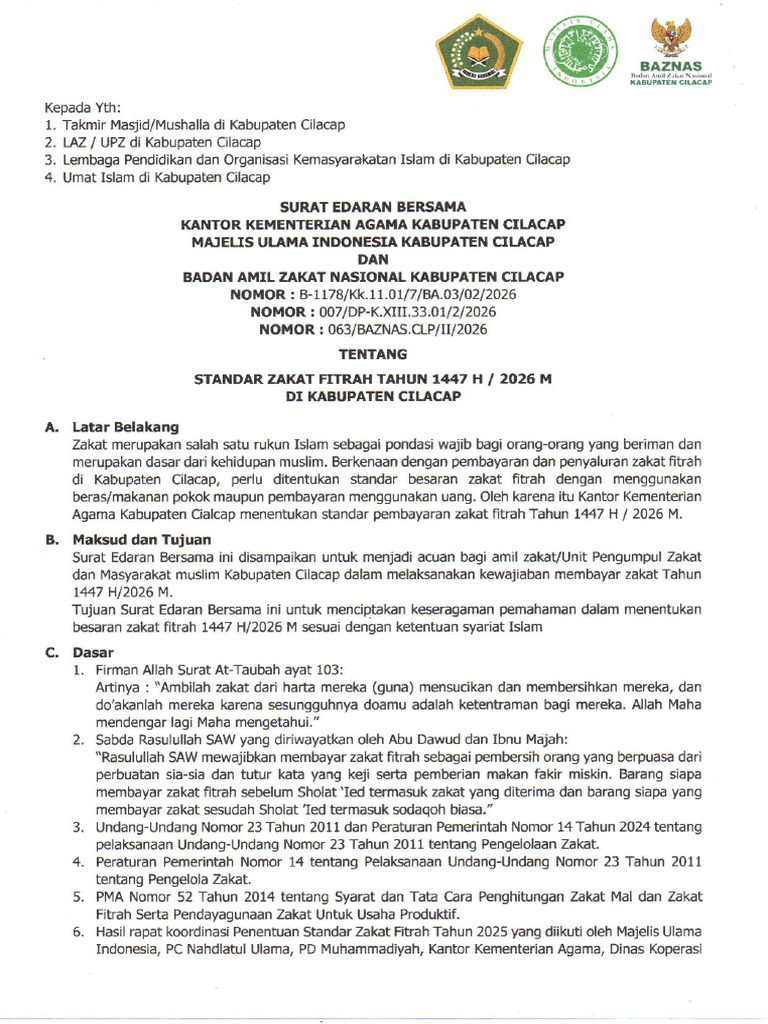 Surat Edaran Zakat Fitrah 1447h 2026m | PDF