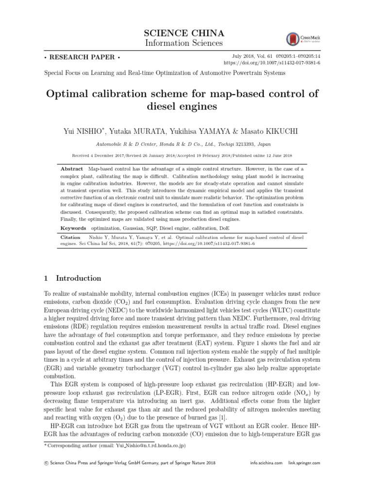 Optimal Calibration Scheme For Map-Based Control of Diesel Engines ...