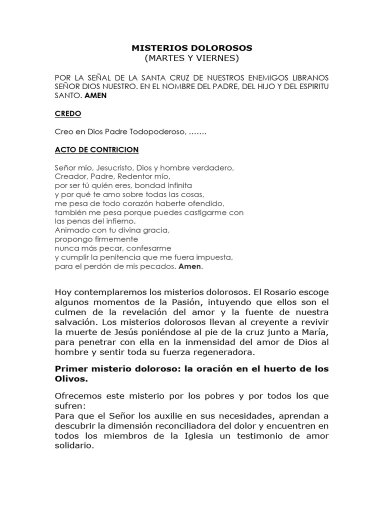 Misterios Dolorosos: Santo Rosario 2026 | PDF | María, madre de Jesús ...