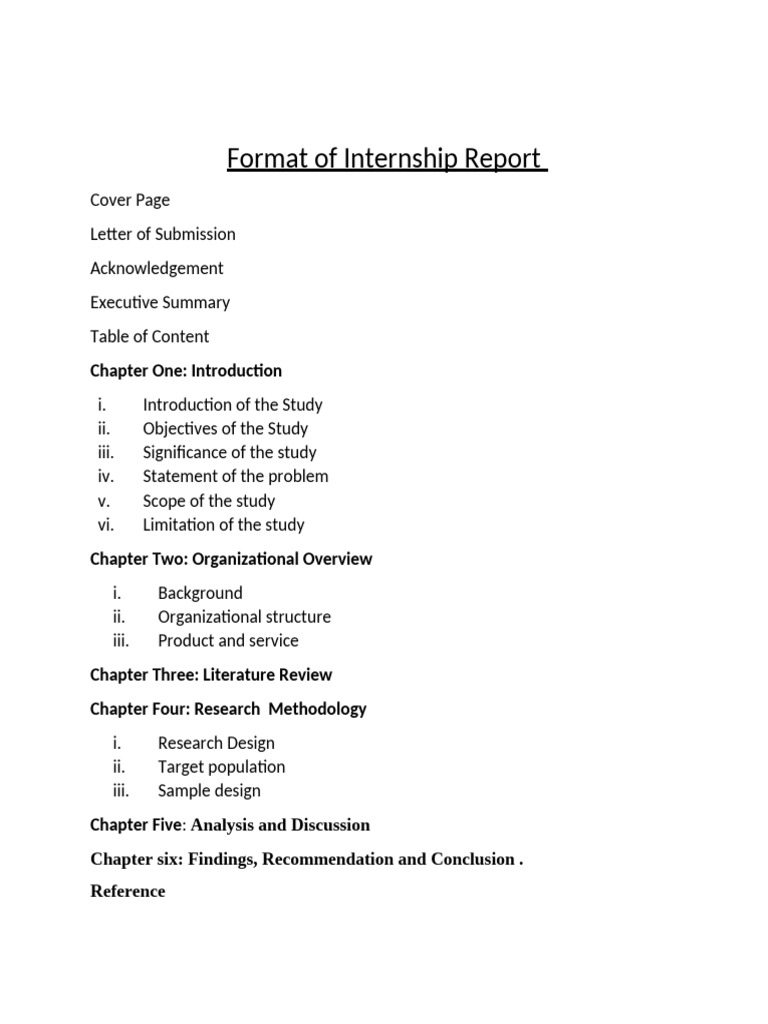 Format of Internship Report | PDF