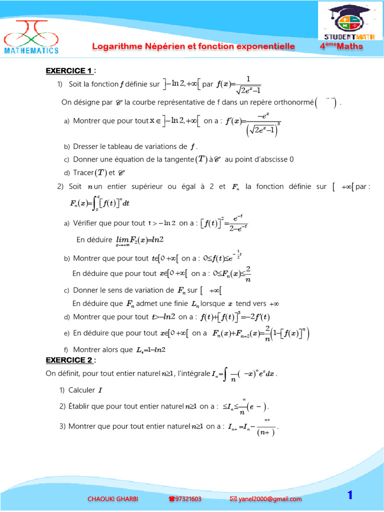 Log Et Exp | PDF | Intégral | Fonction (Mathématiques)
