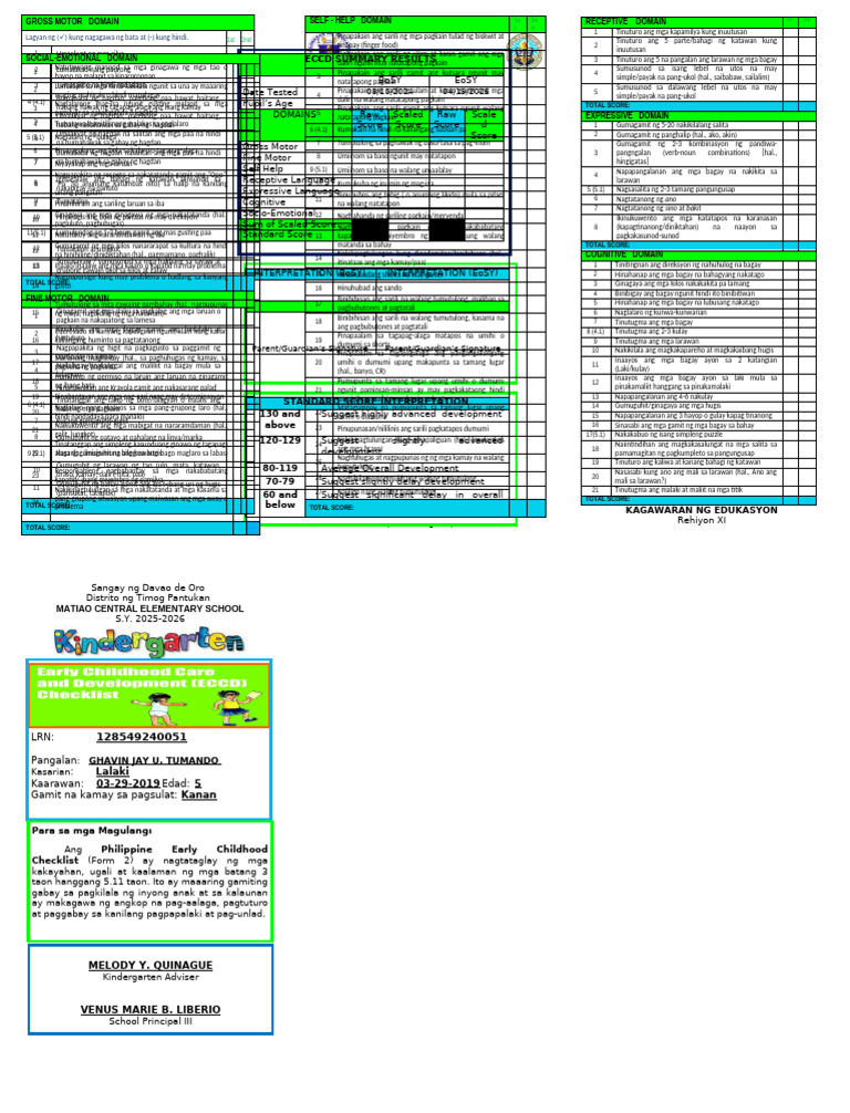 Kinder-ECCD-Checklist-TAGALOG-2025-2026 | PDF