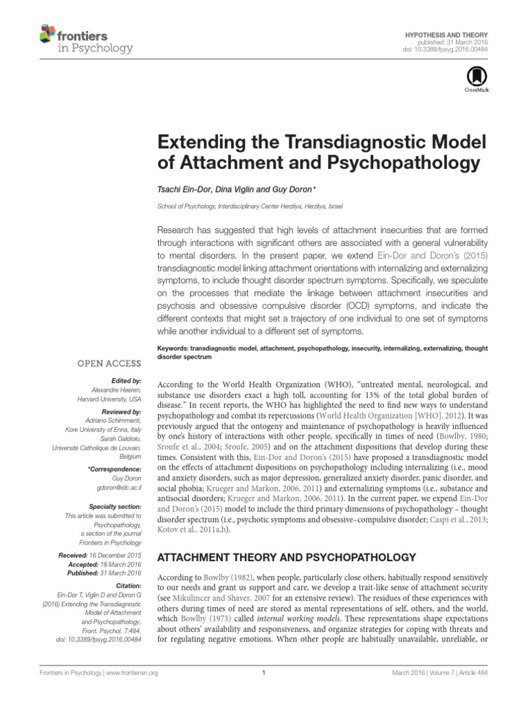Extending The Transdiagnostic Model of Attachment | PDF | Anxiety ...