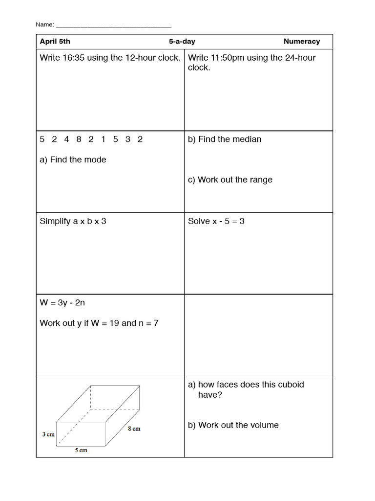 Numeracy April 5 PDF | PDF