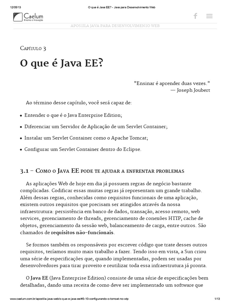 O Que É Java EE - Java para Desenvolvimento Web | PDF | Arquitetura de ...