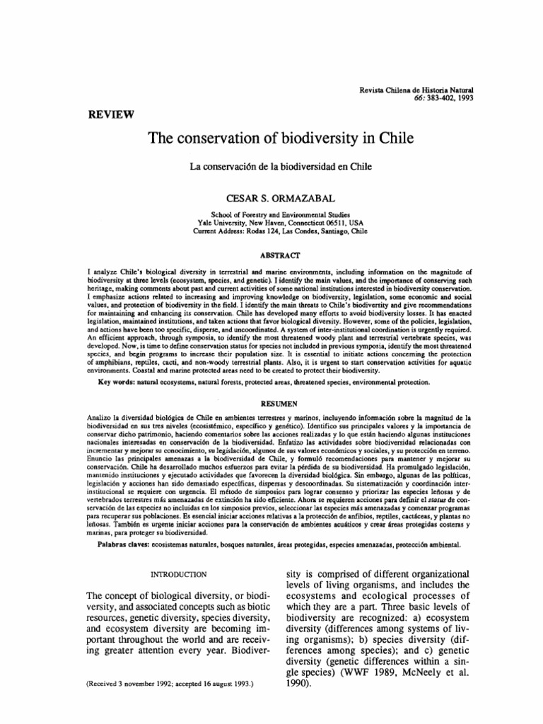 The Conversation of Biodiversity in Chile | PDF | Biodiversity ...