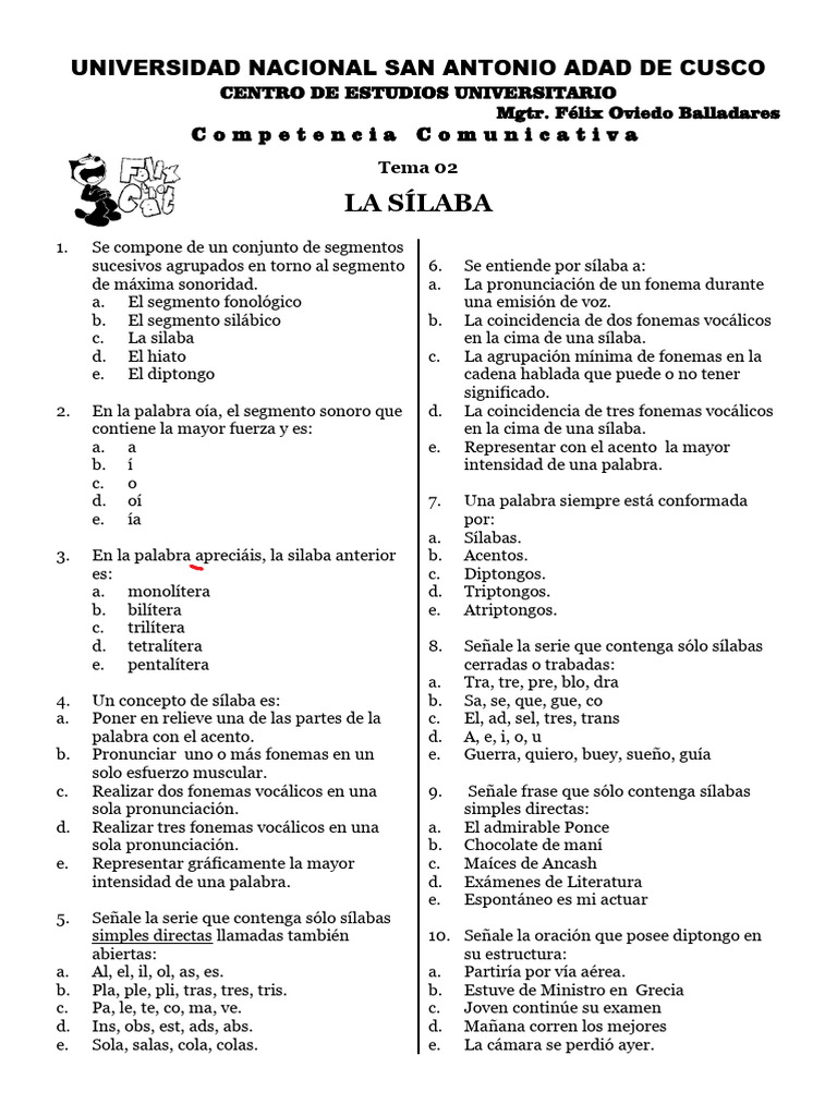 Tema 02 La Sílaba Practica 01 | PDF | Sílaba | Palabra