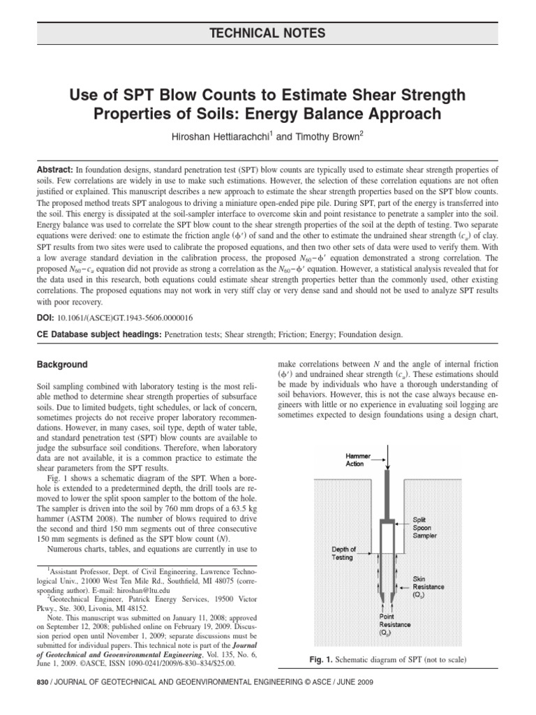 Use of SPT to Estimate Shear Strength Properties of Soils | PDF ...