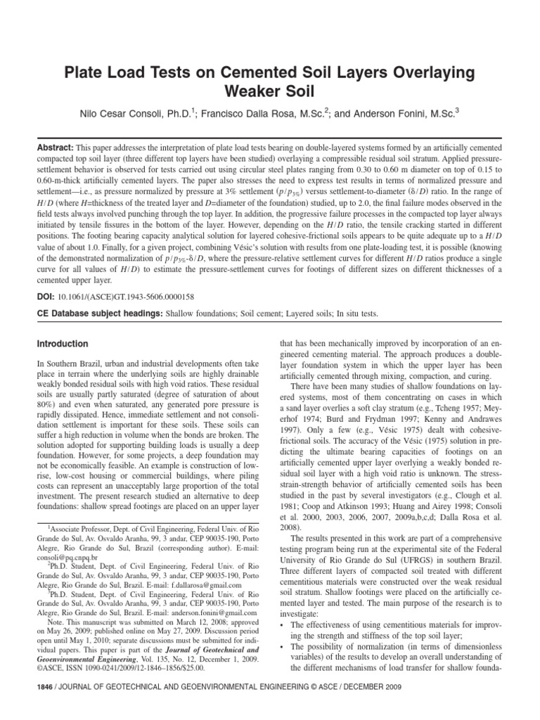Plate Load Tests On Cemented Soil Layers Overlaying | PDF | Fracture ...