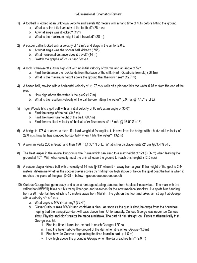 WS 2D Kinematics (AP) - Review Problems | PDF