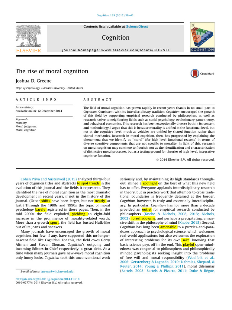 The rise of moral cognition | PDF | Morality | Cognition
