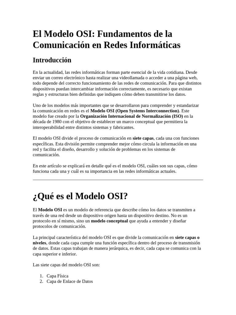 El Modelo OSI | PDF | Red de computadoras | Modelo osi