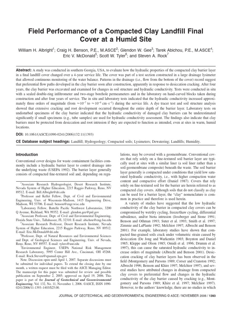 Field Performance of A Compacted Clay Landfill Final | PDF | Storm ...