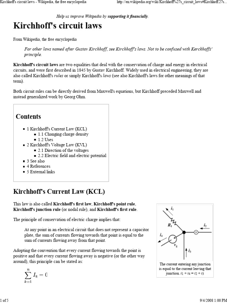 Kirchhoff's Current Laws | PDF | Electromagnetic Induction | Voltage