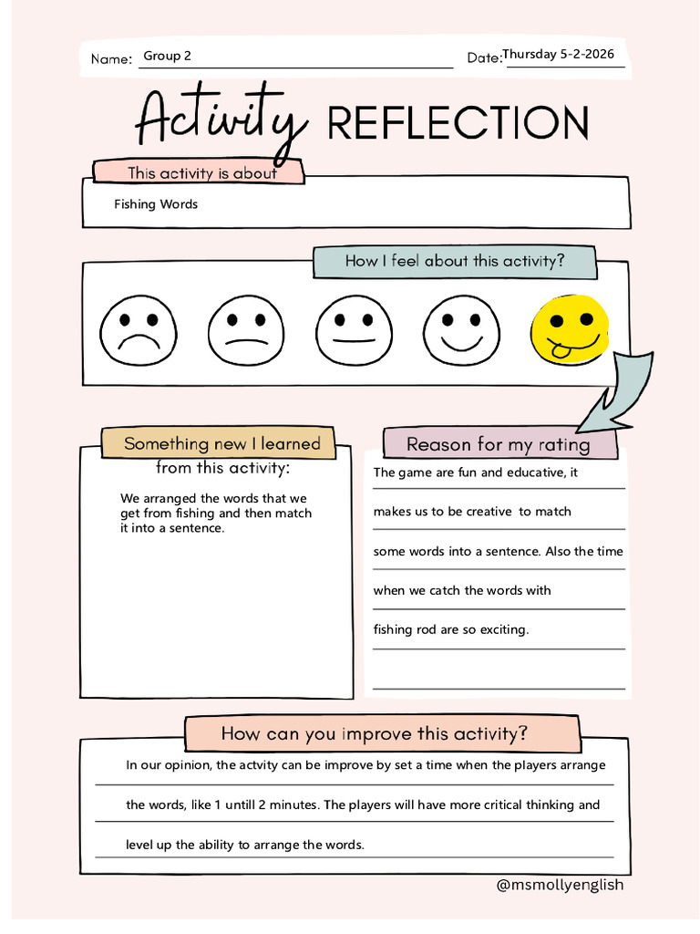 Coloured Activity Reflection Fishing Words | PDF