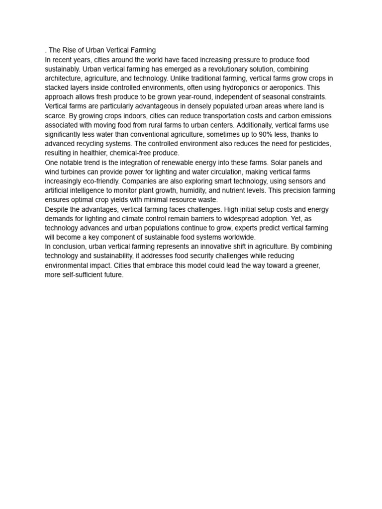The Rise of Urban Vertical Farming | PDF