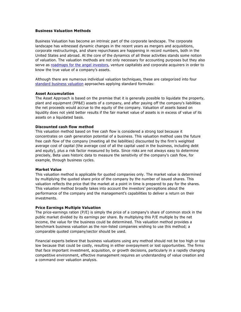 Business Valuation Methods Explained | PDF | Business Valuation ...