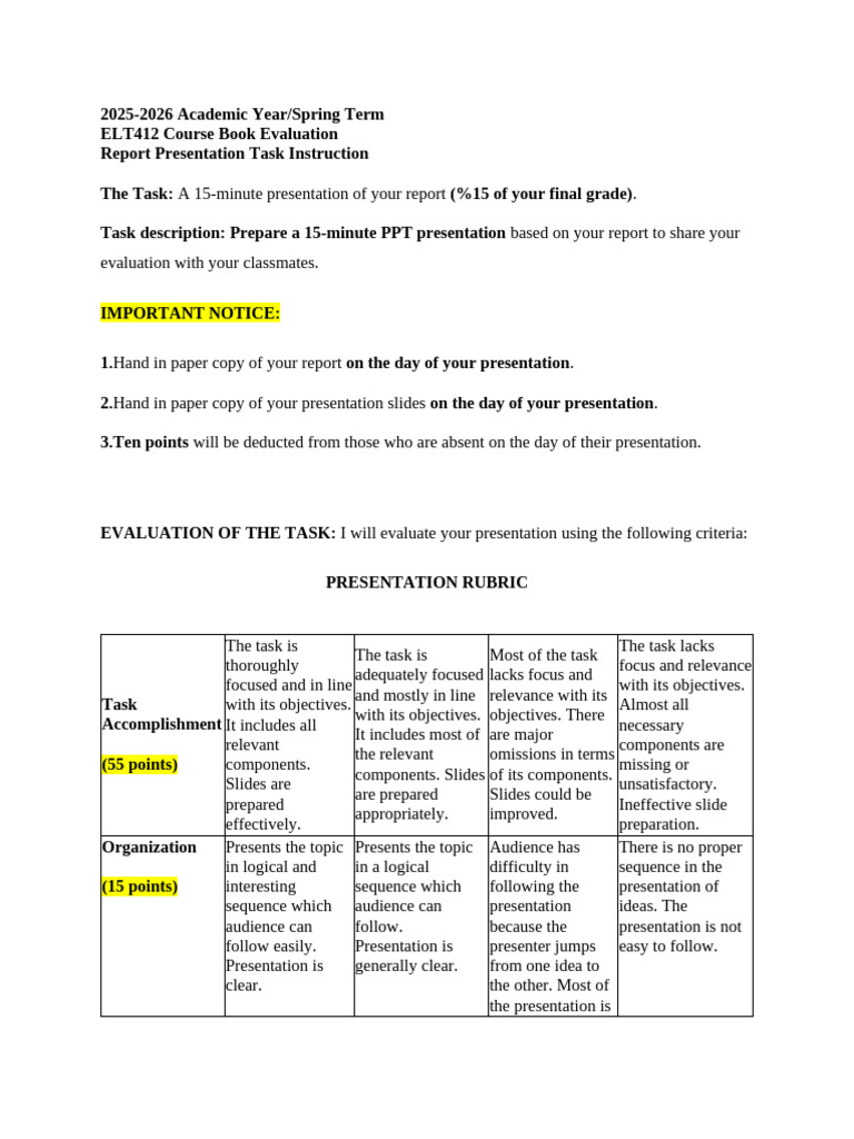 Report Presentation Task Instruction 15 of Your Final Grade | PDF ...