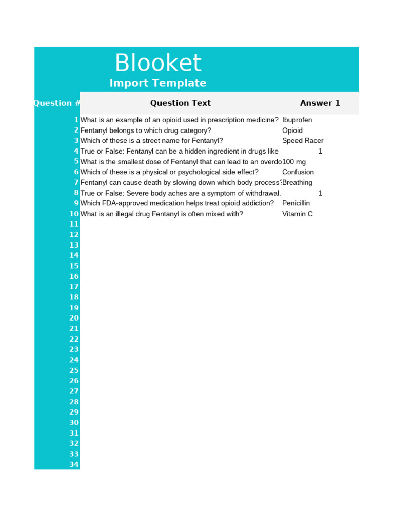 Blooket Spreadsheet Import Template | PDF