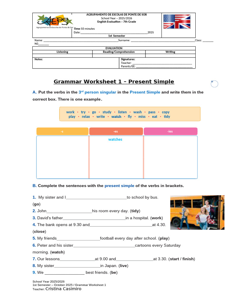 Grammar Test 1 - 7th Grade - October 2025 | PDF | Linguistic Morphology ...