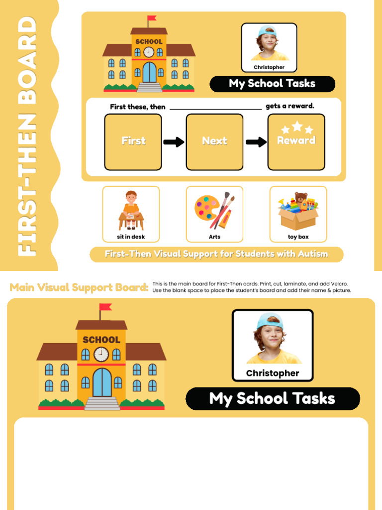 School Tasks First Then Communication Board Worksheet in Yellow Simple ...