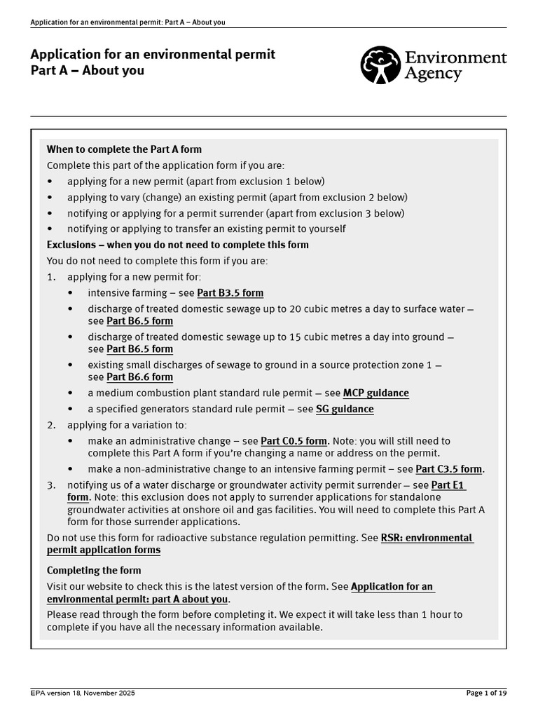 Part a About You Environmental Permit Application Form | PDF ...