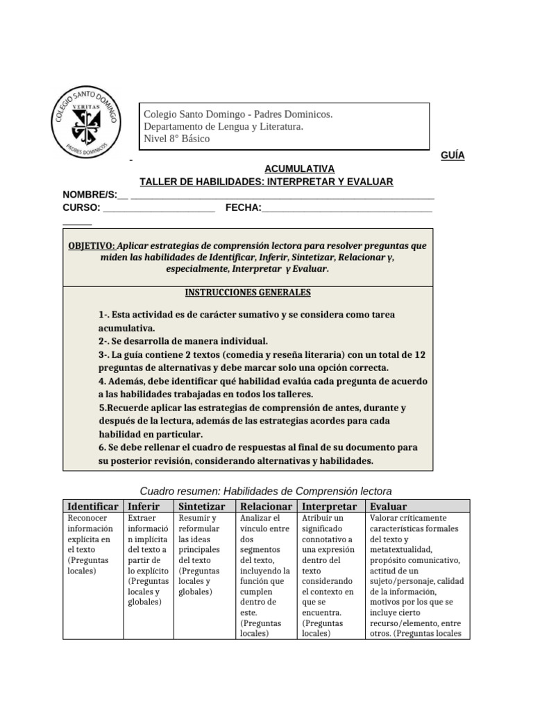 8° Guía de Ejercicios - Poesía e Interpretar | PDF | Comprensión ...