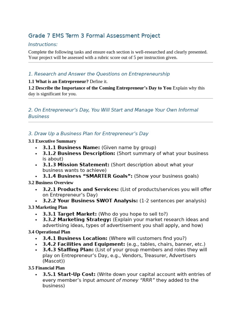 Grade7 EMS Project 2024 | PDF | Entrepreneurship | Private Sector