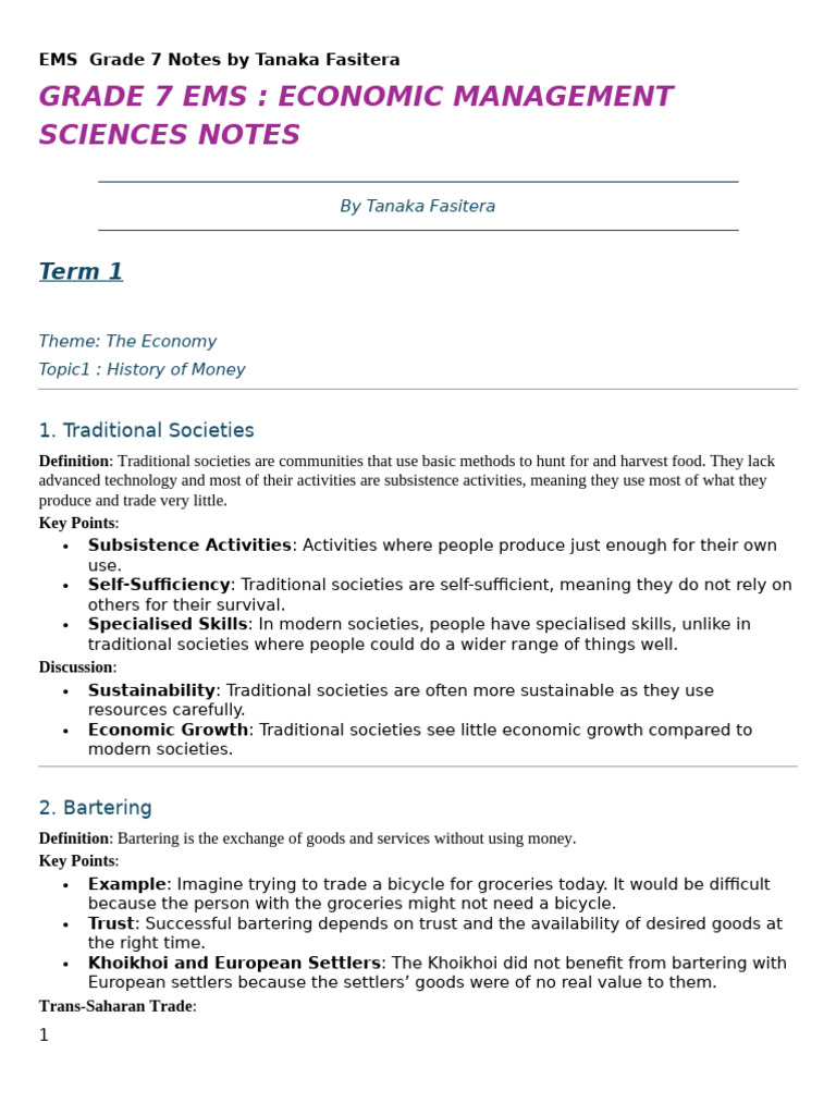 Grade 7 EMS Notes by Tanaka Fasitera | PDF | Expense | Poverty ...