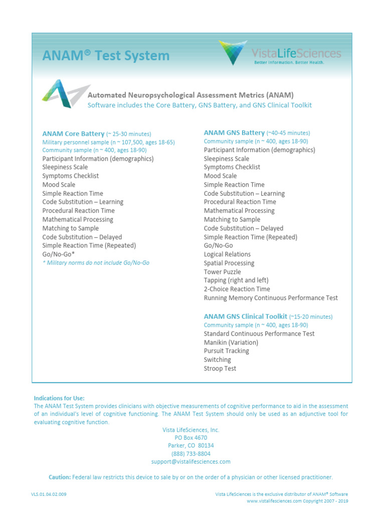 VLS.01.04.02.009 ANAM System Description | PDF | Mental Chronometry ...