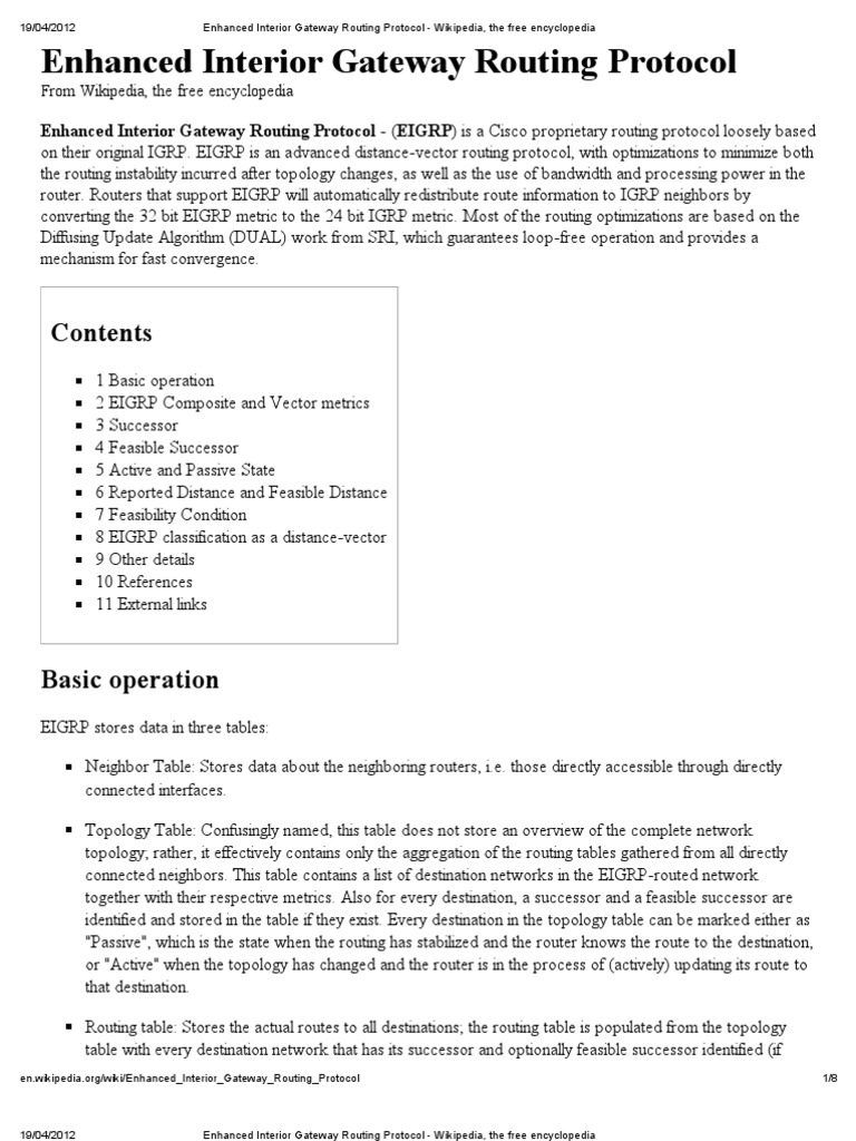 Enhanced Interior Gateway Routing Protocol Wikipedia The