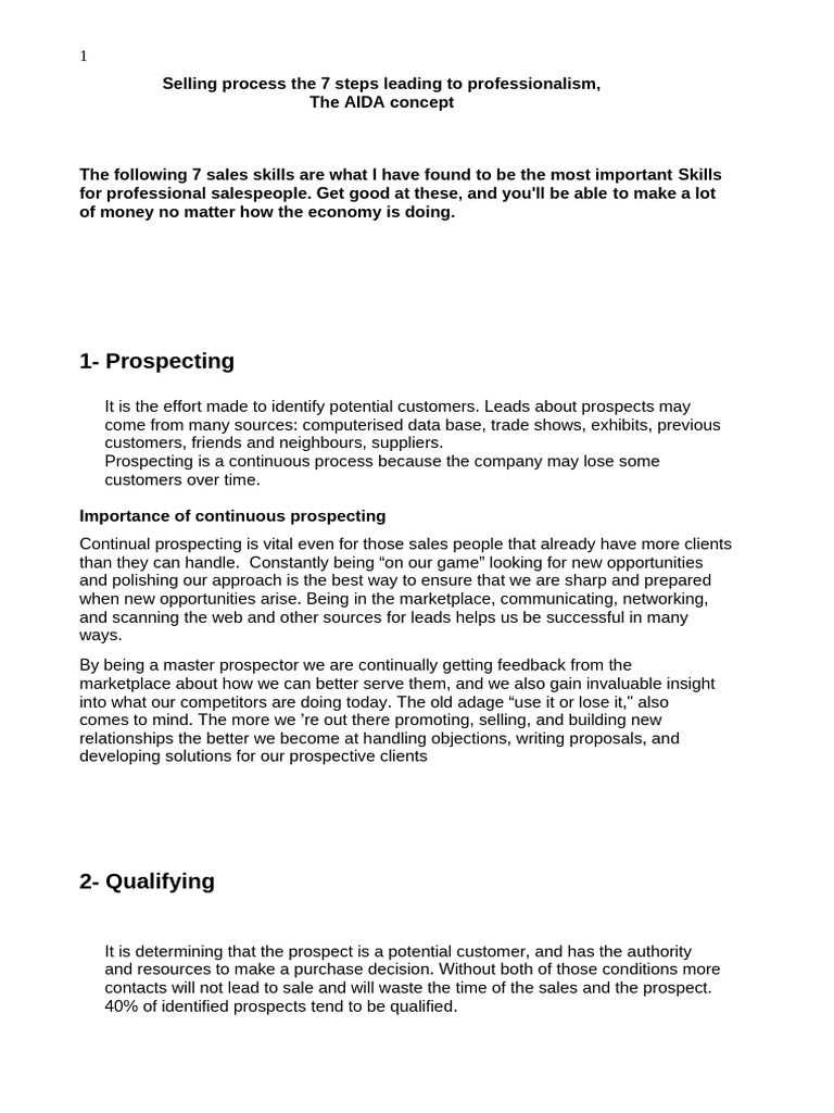 5-Selling Process the 7 Steps Leading to Professionalis1 | PDF | Sales ...